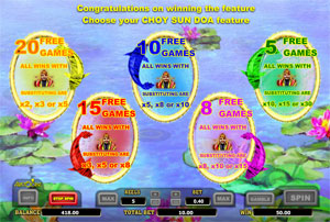 Choose from five options on the Choy Sun Doa slot feature